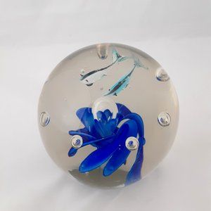 Vintage Unique Glass Paperweight Featuring Two Whales